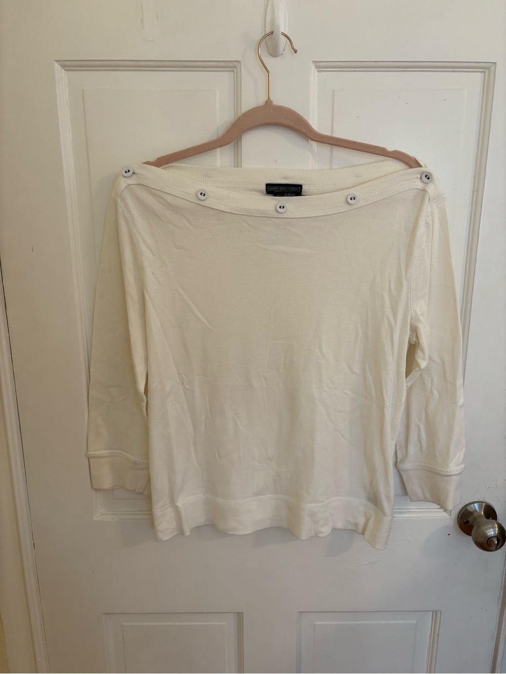 Ralph Lauren Company White Boatneck Top with Button Detail Size XL